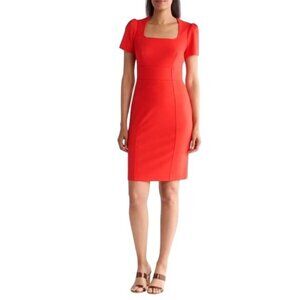 Calvin Klein Womens Orange Red Short Sleeve Square Neck Sheath Dress Sz 6 New